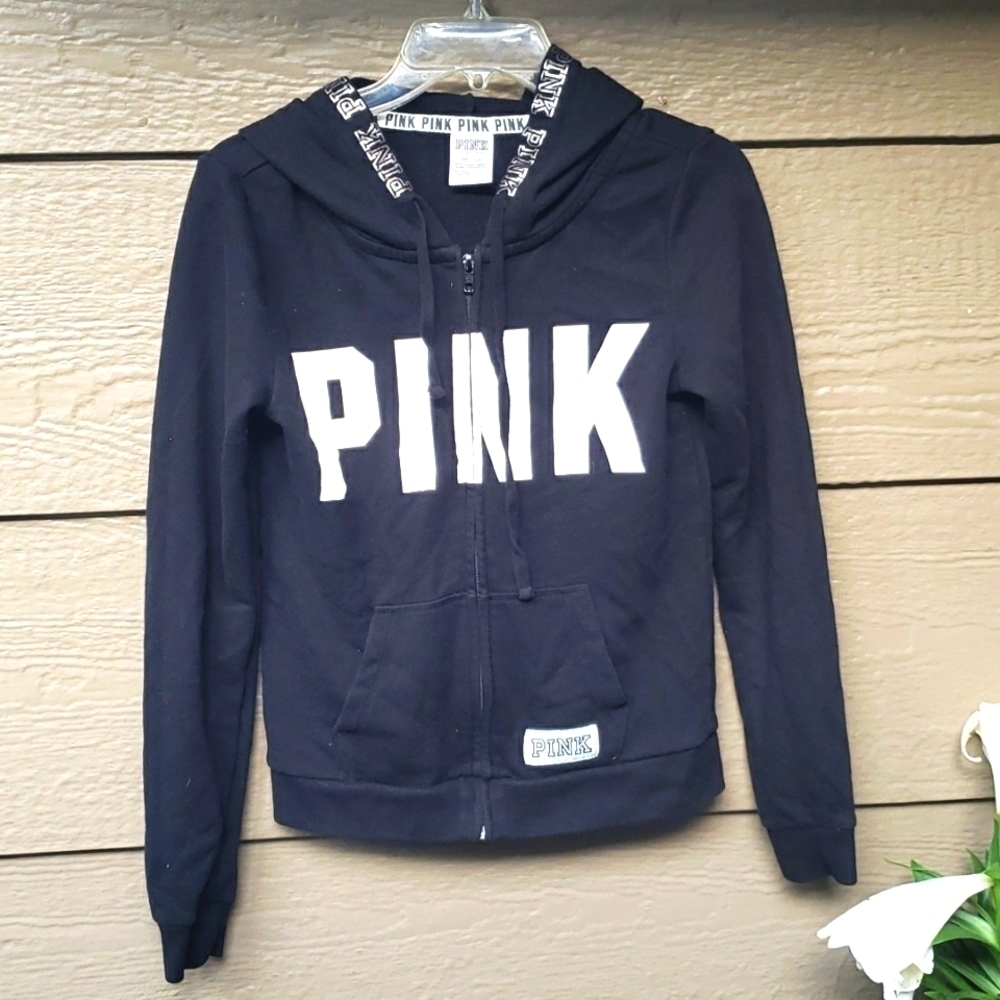 VS PINK terry hoodie zip black white XS